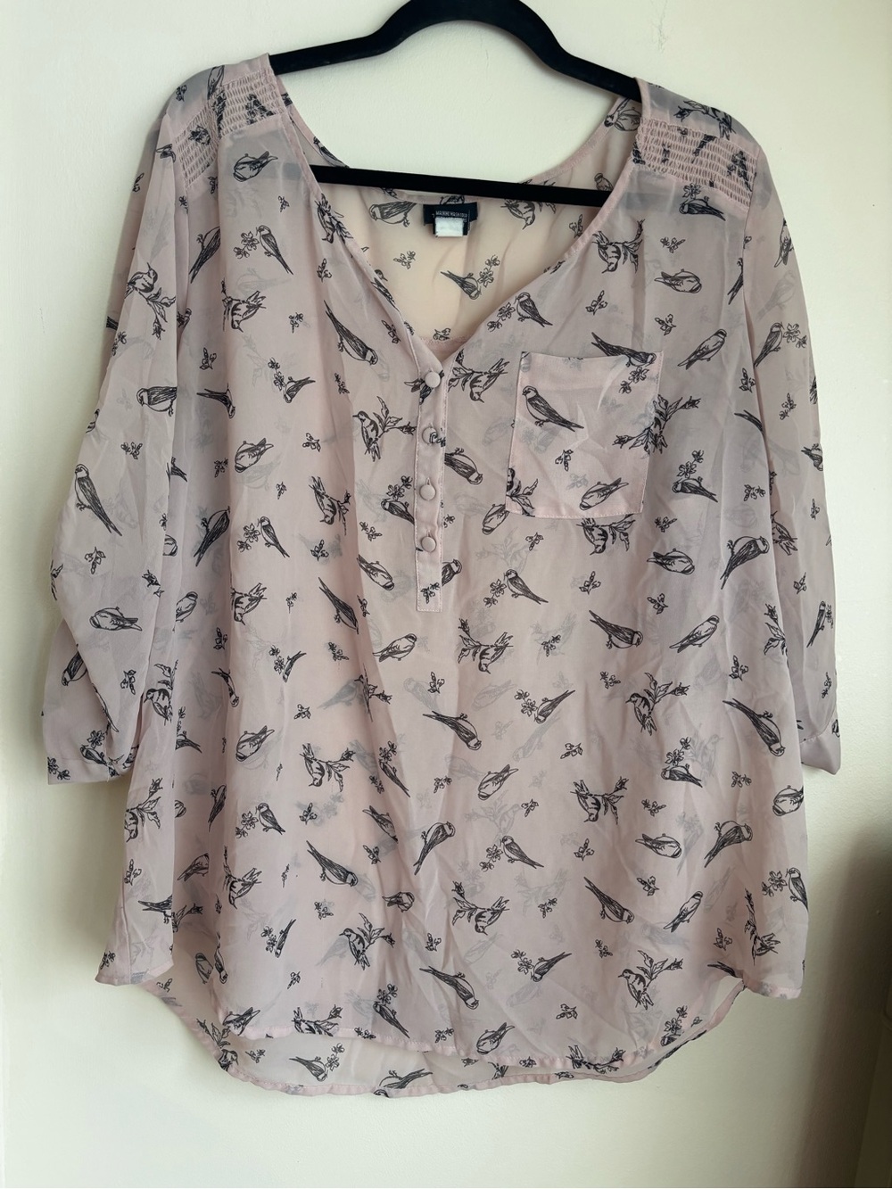 torrid Blush Pink Bird-Print Sheer V-Neck Blouse